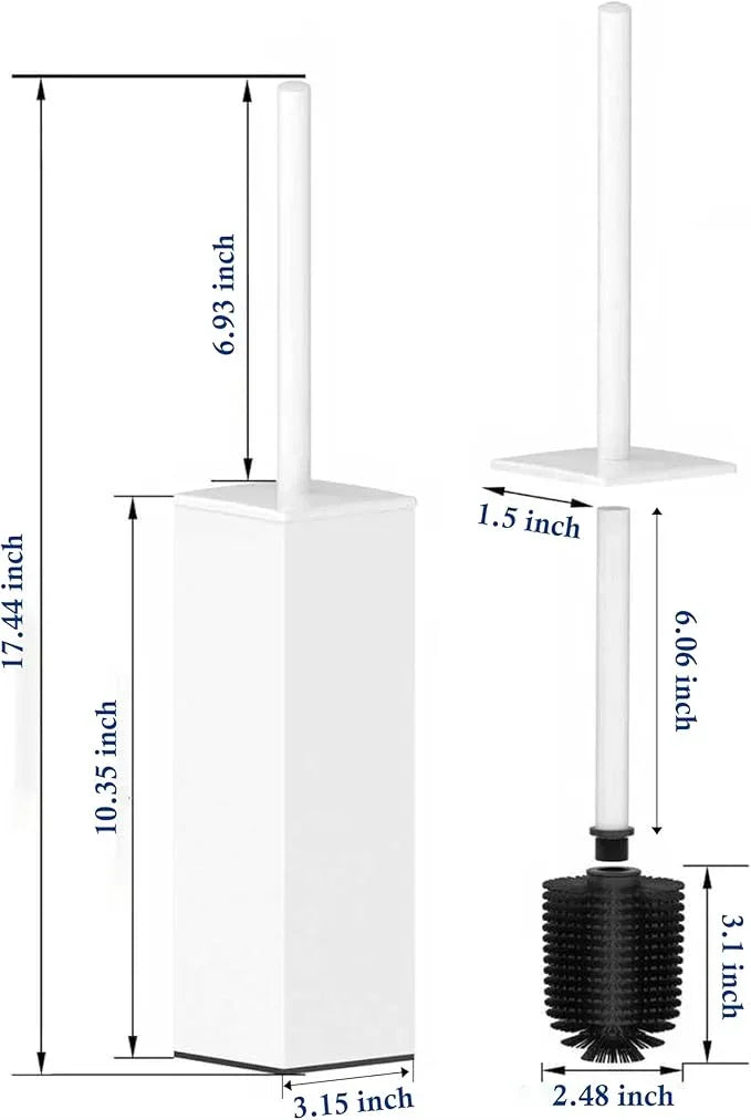RUACQ Toilet Brush and Holder Set,Square Toilet Bowl Brush for Bathroom with 304 Stainless Steel Handle Toilet Cleaner Brush with Durable Scrubbing Bristles,Splash-Proof (White) - ModernBath
