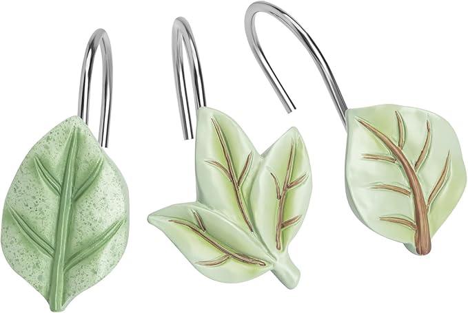 Gibelle 12PCS Leaves Shower Curtain Hooks, Green Plant Leaf Decorative Shower Curtain Hooks Metal Rustproof Cute Eucalyptus Shower Curtain Rings Bathroom Decoration Accessories - ModernBath