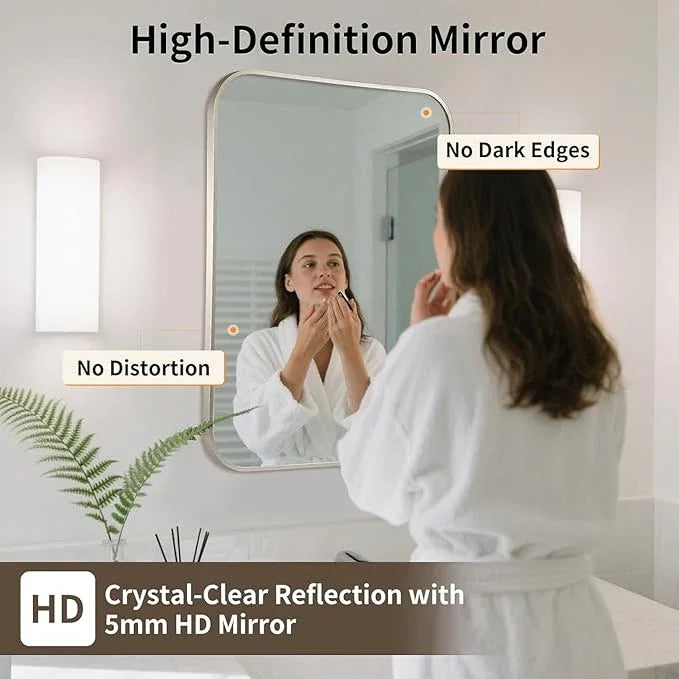 CLBA Brushed Nickel Mirror, 22x30 Inch Brushed Nickel Rectangle Mirror, Aluminum Alloy Framed Vanity Mirror, Rounded Rectangle Bathroom Mirror for Over Sink, Anti-Rust - ModernBath