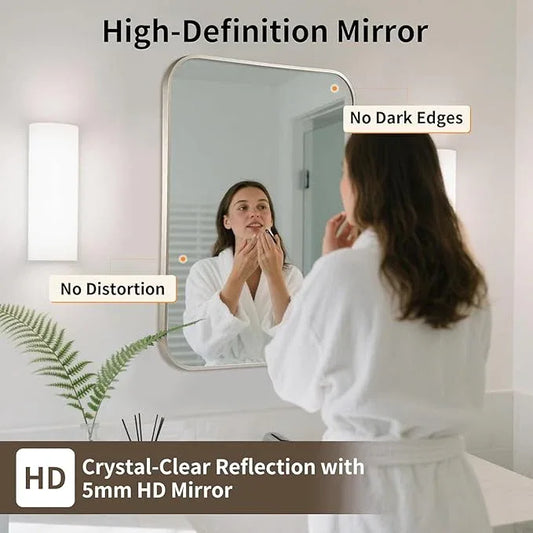 CLBA Brushed Nickel Mirror, 22x30 Inch Brushed Nickel Rectangle Mirror, Aluminum Alloy Framed Vanity Mirror, Rounded Rectangle Bathroom Mirror for Over Sink, Anti-Rust - ModernBath