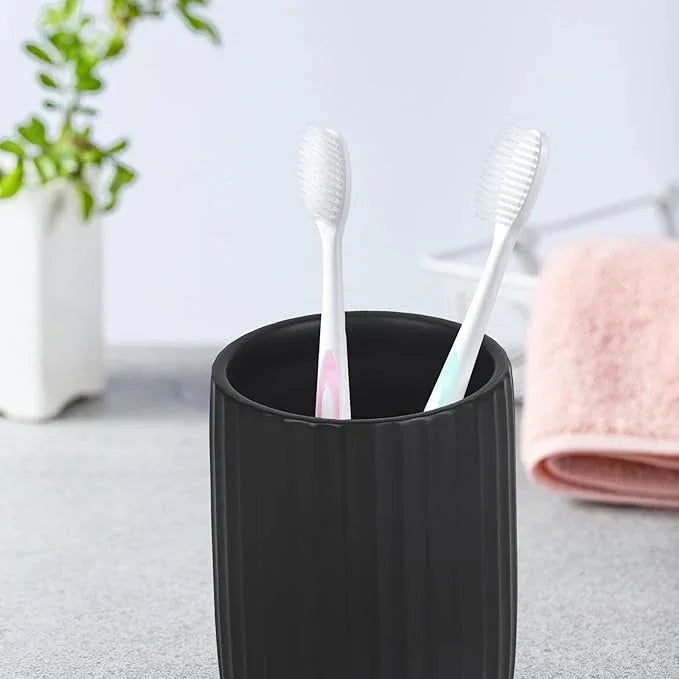 VivaBelle 8 oz Toothbrush Holders for Bathroom, Ceramic Tooth Brushing Dispenser, Small Tooth Brush Organizer for Countertop, Toothpaste Storage Stand, Tumbler Storage Cup for Makeup Brushes -Black - ModernBath