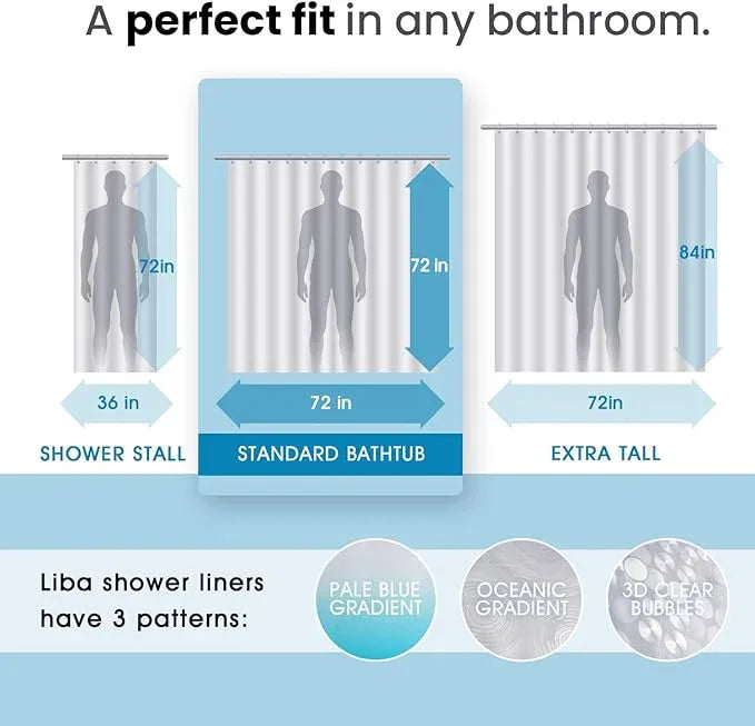 LiBa PEVA Shower Curtain Liner with 12 Plastic Rings - 8G Waterproof Shower Liner for Bathroom, 72x72 Inch Stall Shower Curtain Liner with Magnets, Oceanic Gradient Weighted - ModernBath