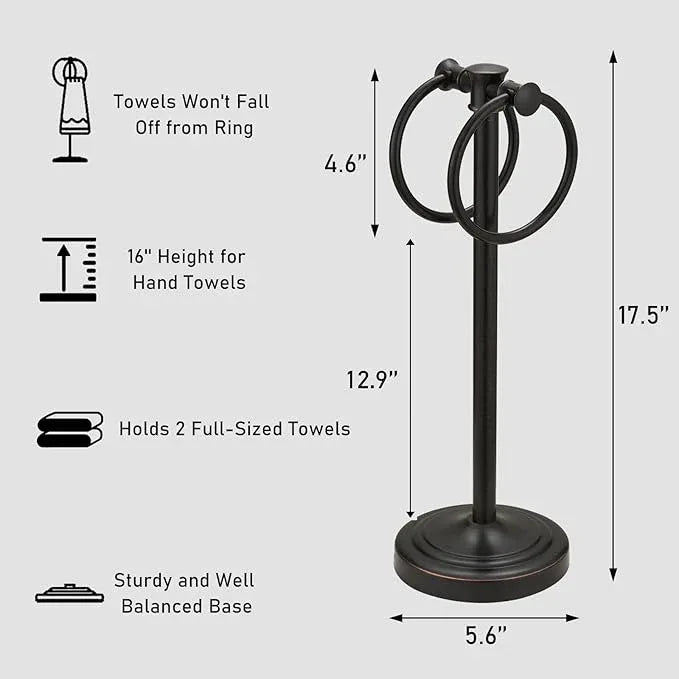 Hoimpro 17 Inch Oil Rubbed Bronze Stainless Steel Free Standing Towel Rack Bar, Double Stand Towel Ring Hand Towel Holder Hanger, Towel Hardware for Bathroom Vanity Kitchen Countertops - ModernBath
