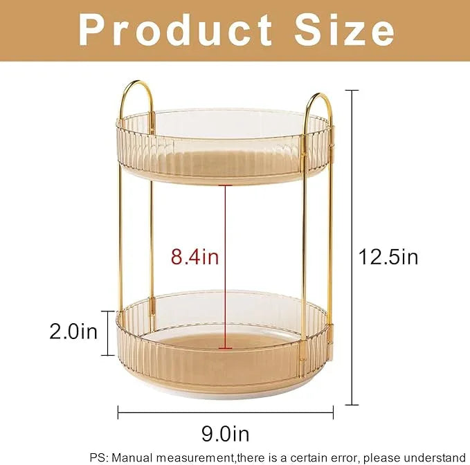 INVSSENE 360 Rotating Makeup Organizer, Yellow, Unisex, 2 Tier Countertop Storage, Large Capacity, Cosmetics, Perfume, Skincare, Lipsticks - ModernBath