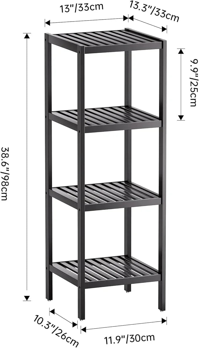 SMIBUY Bathroom Storage Shelf, 4-Tier Bamboo Rack Organizer, Multifunctional Shelving Unit for Living Room Bedroom Kitchen (Black) - ModernBath