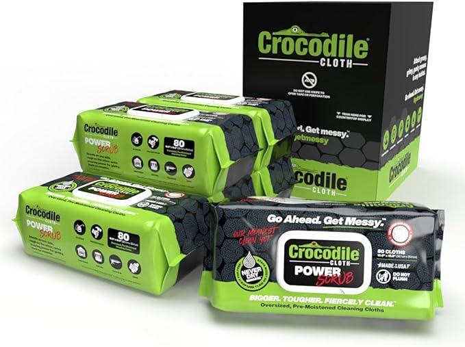 Crocodile Cloth PowerSCRUB Cleaning Wipes – 480 Count (6 Packs of 80 Count) Dual-Surface Cloths, Heavy-Duty, Moist, Absorbent, & Disposable - Safe on Skin & Multiple Surfaces - 15" x 10" XL Wipes - ModernBath