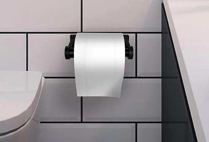 D&Joy Bathroom Toilet Paper Holder, Matte Black Wall Mount Toilet Paper Roll Holder with Spring Loaded Roller, Aluminum Self-Adhesive Toilet Tissue Holder 5-inch TP Holder for Bathroom Kitchen - ModernBath