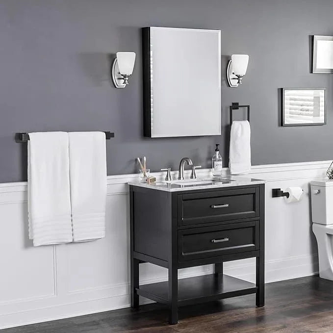 FAHKNS 10 PCS Bathroom Hardware Accessories Set 23.6 Inch Stainless Steel Bath Towel Bar Set Square Towel Ring Set for Bathroom Wall Mounted, Black - ModernBath