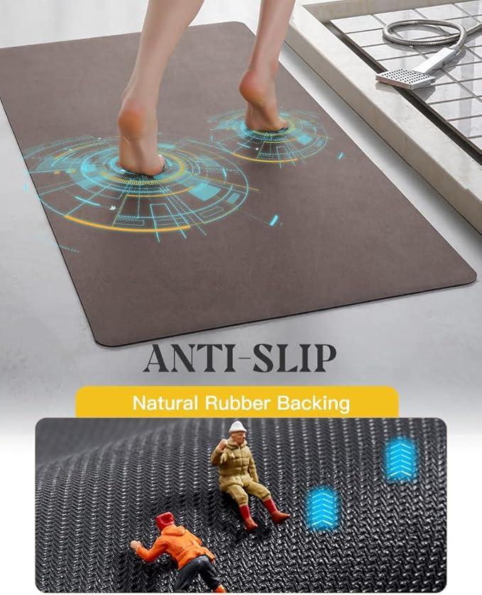 MontVoo -Bath Mat Rug-Rubber Backing Non Slip Quick Dry Absorbent Thin Bathroom Rugs Fit Under Door-Faux Suede Surface Bathroom Floor Mats-Shower Rug for in Front of Bathtub Shower Brown 24"x48" - ModernBath