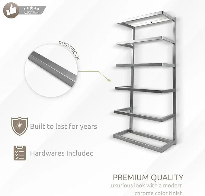 Modern Tiered Towel Rack - Wall-Mounted Metal Towel Shelf for Bathroom, Space-Saving Storage for Towels, Organizers, and Home Decor (Satin Nickel, 6-Tier) - ModernBath