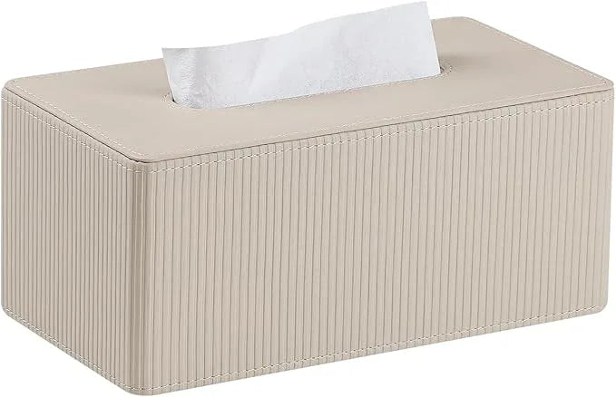 Cretkhp PU Leather Tissue Box Cover Rectangle with Magnetic Closure, Modern Tissue Box Holder for Bathroom NightStands Livingroom, Decorative Tissue Holder for 120(3-Ply)/160(2-Ply) Tissue Box (Beige) - ModernBath