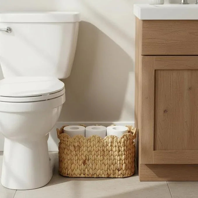 Toilet Paper Storage Basket,Scalloped Wicker Basket for Bathroom Organizers and Storage,Hand-Woven Rattan Bathroom Decor Accessories,Natural Water Hyacinth - ModernBath