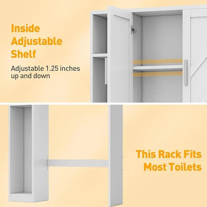 Over The Toilet Storage Cabinet with 7 Storage Shelves, Above Toilet Bathroom Organizer with Toilet Paper Holder Stand, Behind Toilet Cabinet, Space Saver for Restroom, Bathroom, Laundry, White - ModernBath