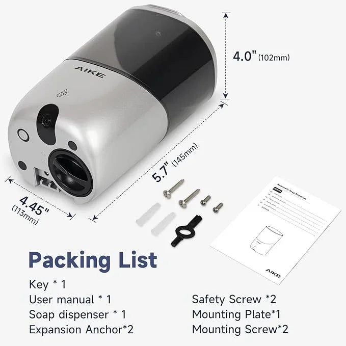 AIKE Liquid Automatic Wall Mount Soap Dispenser,Battery Operated Model AK1216,Silver - ModernBath