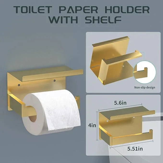 7 Piece Gold Bathroom Hardware Set with Brushed Gold Bathroom Accessories - Square 2 Towel Bars Towel Rack Stainless Steel 23-Inch - ModernBath