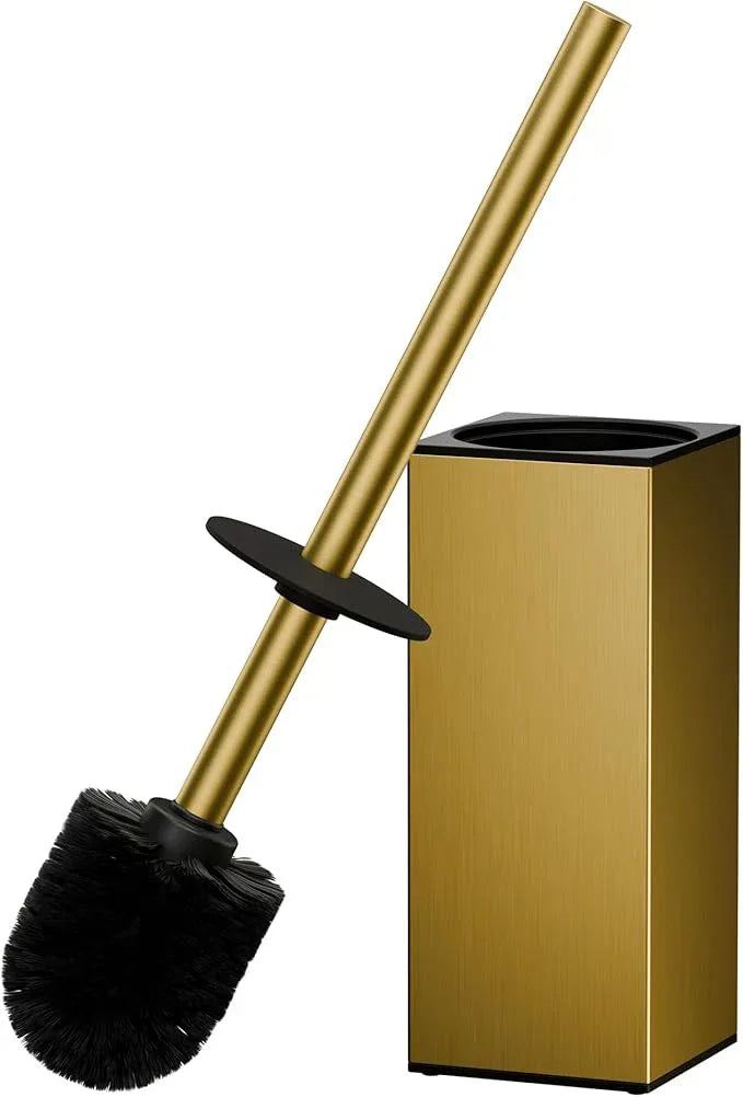 FORIOUS Toilet Brush and Holder Set, Heavy Duty 304 Stainless Steel Base Square and Long Handle for Bathroom Deep Cleaning, Drip-Proof, Space Saving for Storage, 2 Toilet Bowl Brush Head, Dark Gold - ModernBath