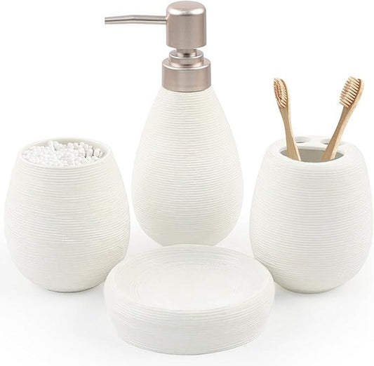 CERBIOR Bathroom Accessories Set,4 Pcs Ceramic Bathroom Decor Accessory,Includes Toothbrush Holder, Toothbrush Cup, Soap Dish for Decorative Countertop and Housewarming Gift(White 4pcs) - ModernBath