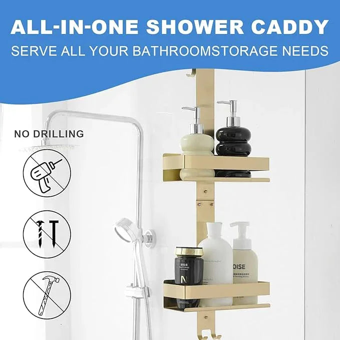 Hiendure Gold Shower Caddy Over Shower Door - 2 Tier Hanging Shower Caddy Organizer No Drilling, Shower Storage Shelf for Indoor Shower, Bathroom, Bedroom, Kitchen - ModernBath