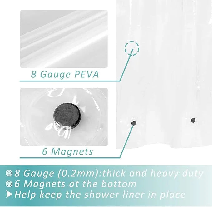 Mrs Awesome Long Shower Curtain Liner with 6 Magnets 72 x 78 inch, PEVA 8G Thick & Heavy Duty Plastic Shower Curtain for Bathroom, Waterproof,72x78, Clear - ModernBath