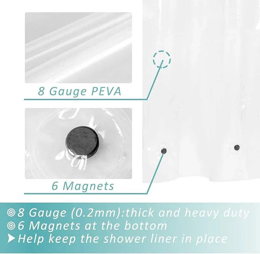 Mrs Awesome Long Shower Curtain Liner with 6 Magnets 72 x 78 inch, PEVA 8G Thick & Heavy Duty Plastic Shower Curtain for Bathroom, Waterproof,72x78, Clear - ModernBath