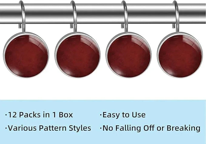 Red Shower Curtain Hooks Set of 12 Rustproof Metal Decorative Shower Hooks for Curtains Rods Shower Curtain Rings for Bathroom Living Room Bedroom - ModernBath