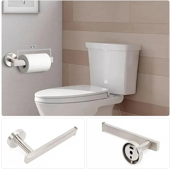 NearMoon 5 Pieces Bathroom Hardware Set 304 Stainless Steel, Square Towel Rack Kit - 24" Towel Rod + Towel Ring + Toilet Paper Holder + 2 Robe Hooks, Wall Mounted Bath Accessories (Brushed Nickel) - ModernBath