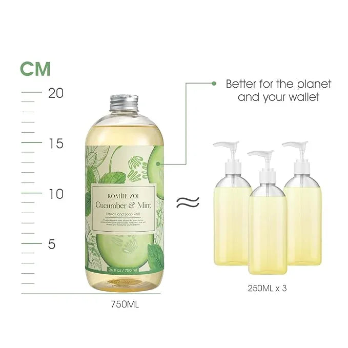 ROMIIE ZOI Liquid Hand Soap Refills Gift Set – Cucumber & Mint Scent – 3 Pack (26 Fl Oz Each) – Cruetly Free, Biodegradable, Moisturizing & Gentle Refill For Kitchen, Bathroom & Sensitive Skin - ModernBath