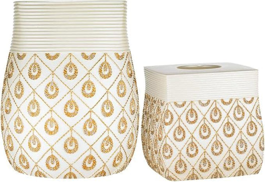 Zahari Home 2pc Seraphina Bathroom Set Waste Basket & Tissue Cover Modern Classic Decor Stylish Unique Design Beautiful White Bathroom Accessories Set - ModernBath