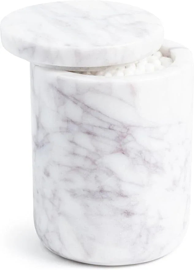Cork & Mill Marble Bathroom Container with Lid - Holder for Qtip Swabs, Cotton Balls, Pads, Rounds, or Floss Picks - White Apothecary Jar for Q Tips - Canister for Organizing Bathroom Counter Vanity - ModernBath