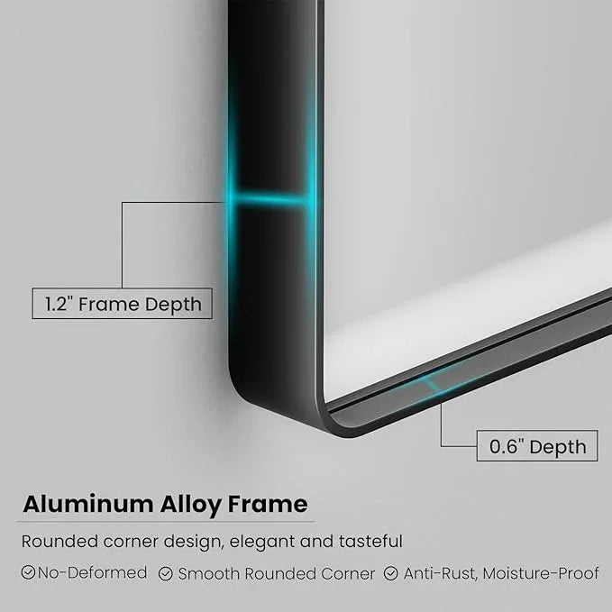 JISOSO Black Bathroom Mirror 38X38 Inch, Black Metal Framed Mirror for Wall, Rounded Rectangle Matte Bathroom Vanity Mirror with Tempered Glass, Anti-Rust, Horizontal/Vertical - ModernBath