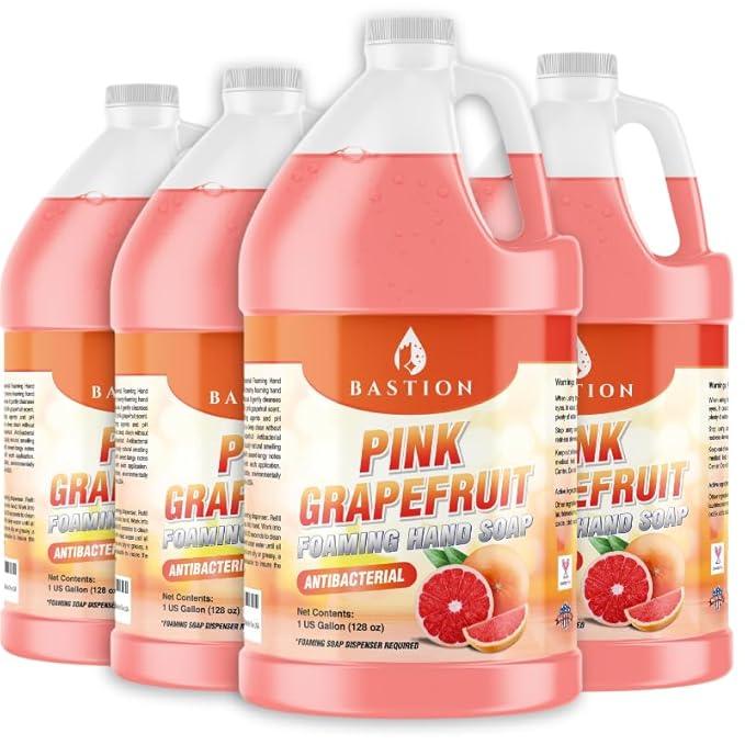 Bastion Pink Grapefruit Antibacterial Foaming Hand Soap Refill – Case of 4 Gallons (512 oz) – Bulk Moisturizing Hand Wash for Home, Office, Restaurants & Commercial Use – pH-Balanced, Gentle on Skin - ModernBath