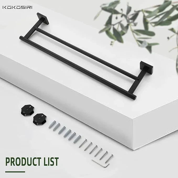 KOKOSIRI Towel Rails Bathroom Double Towel Bars Matte Black 20 Inch Towel Holder for Bath Cabinet Kitchen Wall Mount Stainless Steel B5005BK-L20 - ModernBath