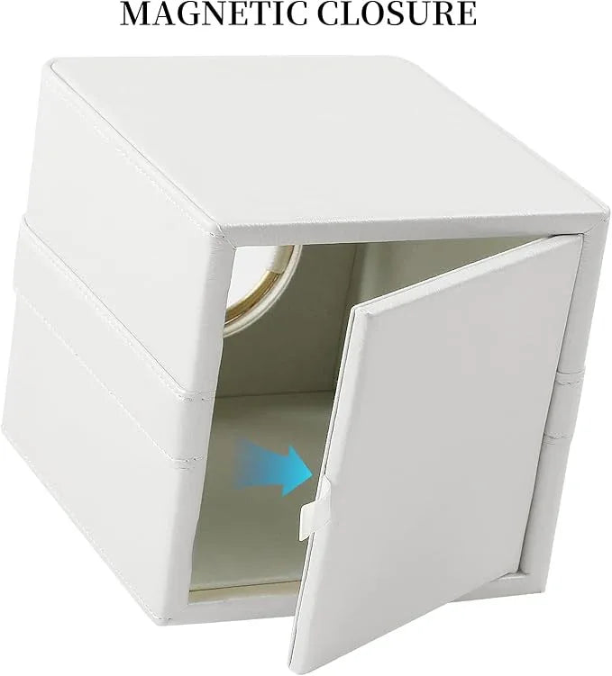 Cretkhp Luxury Square Tissue Box Cover, PU Leather Tissue Box Holder with Magnetic Closure and Gold Decorative Grommets for Bathroom Bedroom, Decorative Elegant Cube Tissue Holder (Cream) - ModernBath