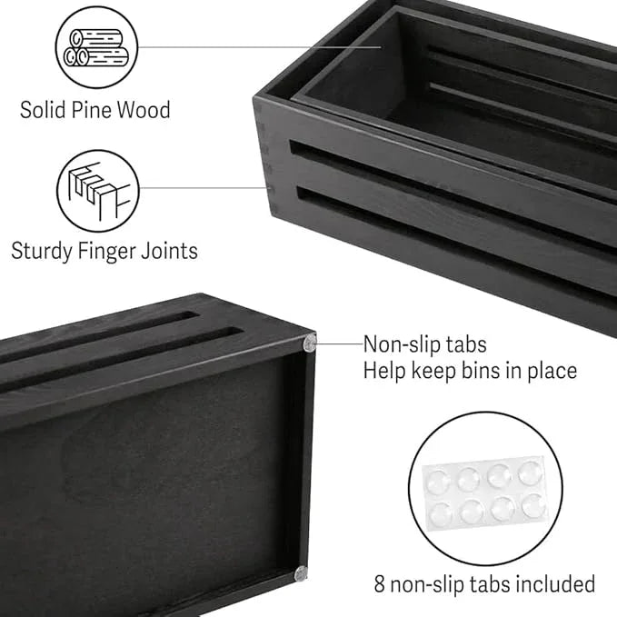 LotFancy Bathroom Decor Box, 2 Pack Wooden Toilet Paper Holder, Black Toilet Tank Basket, Back of Toilet Storage Basket, Farmhouse Toilet Tank Topper - ModernBath