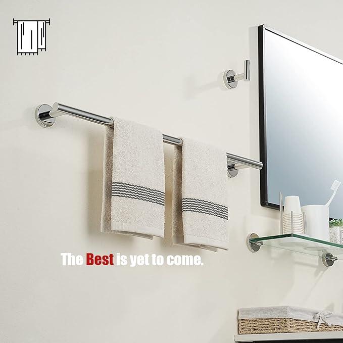 JQK Chrome Towel Bar, 27 Inch 304 Stainless Steel Thicken 0.8mm Towel Rack Bathroom, Towel Holder Polished Finished Wall Mount, Useable Length 24 Inch 2 Pack, TB110L24-CH-P2 - ModernBath