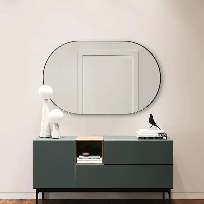 ANDY STAR Oval Bathroom Mirrors, 30x48’’ Double Vanity Mirror, Black Oval Mirrors for Bathroom, Stainless Steel Framed, 1’’ Deep Wall Mounted Vertical/Horizontal - ModernBath