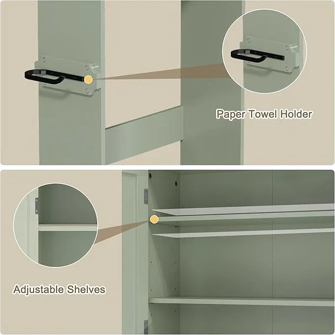 Over The Toilet Storage Cabinet with Gold Trim, Modern Bathroom Organizer Over Toilet with Adjustable Shelves and Toilet Paper Holder for Bathroom (Green) - ModernBath