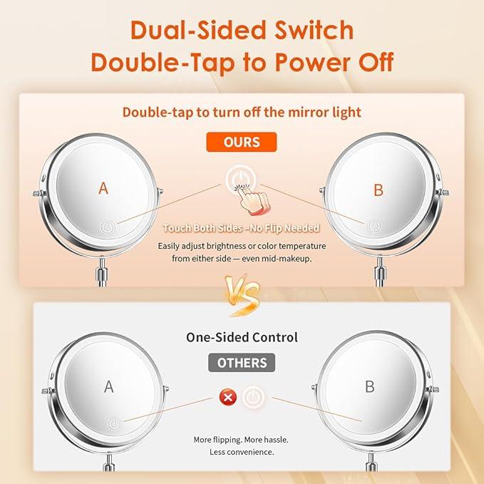 tubbede Makeup Mirror, 1X/30X Magnification with 3 Level LED Lights, 5000 mAh Rechargeable Double Sided 9” Magnifying Mirror with 360° Rotation, Perfect for Precision Grooming and Makeup, Women Gift - ModernBath
