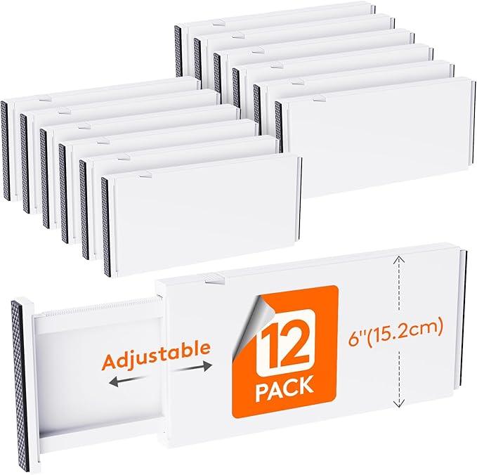 Lifewit 12 Pack Drawer Dividers Plastic 6" High, 13.5-22" Adjustable Drawer Organizers for Clothes, Expandable Dresser Separators in Bedroom/Bathroom/Kitchen/Fridge/Office Organization and Storage - ModernBath