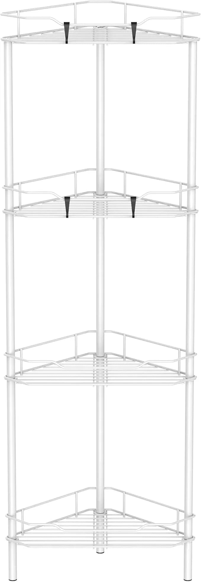 4 Tier Floor Standing Corner Shower Caddy Organizer Shelf with Hooks, Bathroom Shelves Stand Rack, White - ModernBath