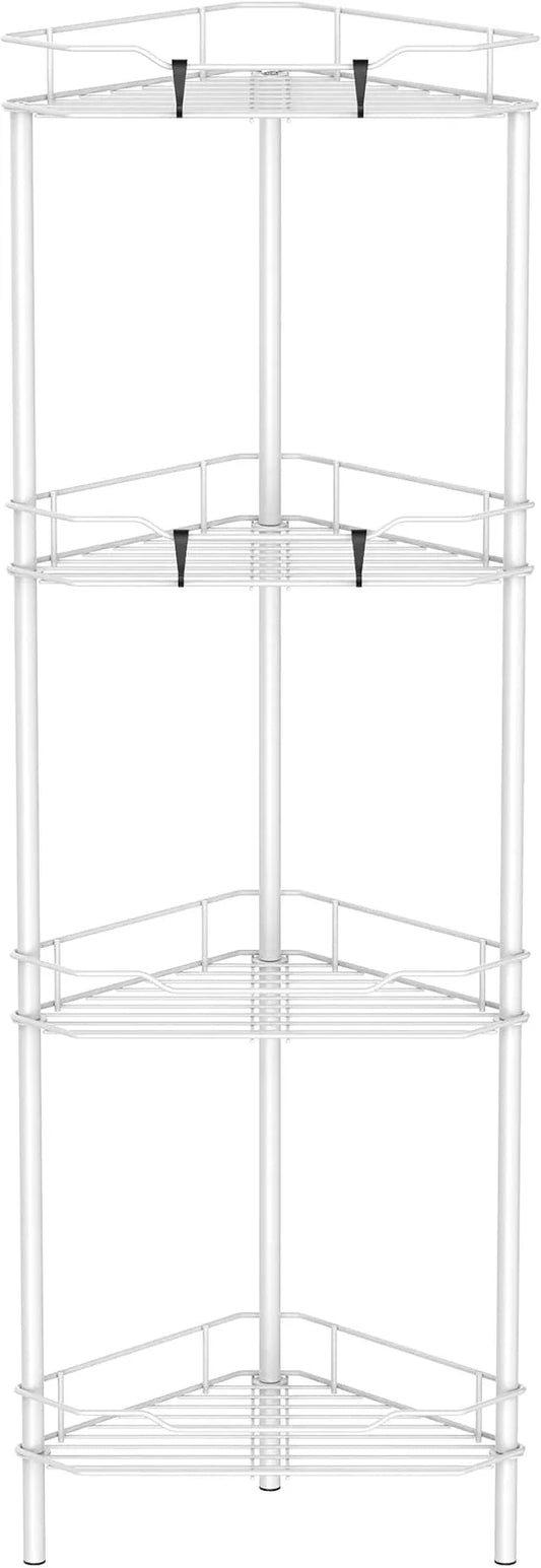 4 Tier Floor Standing Corner Shower Caddy Organizer Shelf with Hooks, Bathroom Shelves Stand Rack, White - ModernBath
