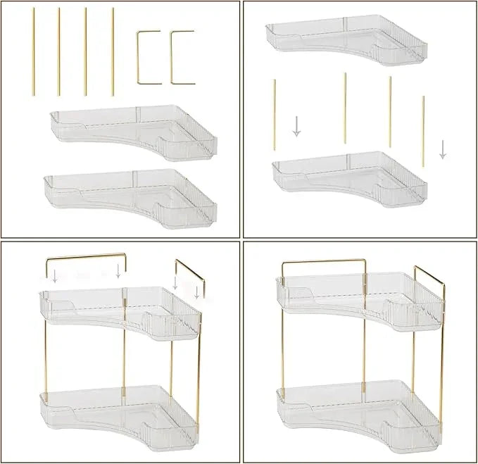 shuang qing 2-Tier Corner Bathroom Counter Organizer – Classic Storage Shelf for Makeup, Perfume & Toiletries, Space-Saving Countertop Tray Fits Bathroom, Dresser, Kitchen (Classic White) - ModernBath