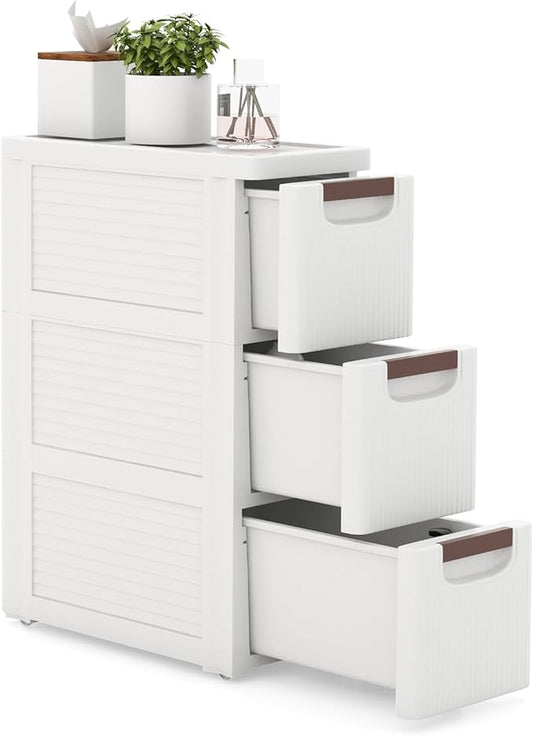 LOKO 3-Drawer Narrow Storage Cabinet, Slim Rolling Cart, Mobile Plastic Cart Container with Pull Handles, Built-in Wheels, for Living Room, Kitchen, Bathroom, Office (7.5"x16.5"x22.5" (3 Drawer))