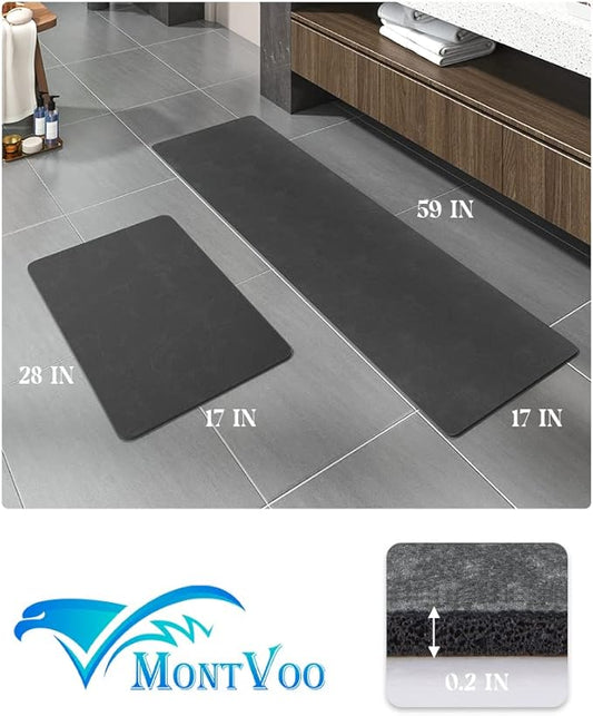 MontVoo -Bath Mat-Rubber Backing Non Slip Quick Dry Absorbent Thin Bathroom Rugs Fit Under Door-Faux Suede Surface Bathroom Floor Mats-Shower Rug for in Front of Bathtub Shower Dark Grey Rug Set