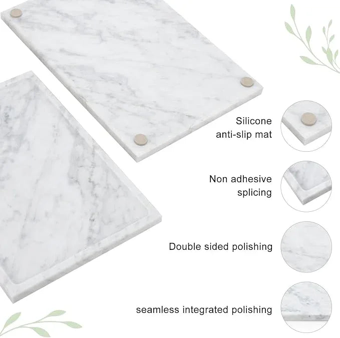 Real Luxurious Natural Marble Tray - 12x8 Inch Marble Vanity Tray for Perfume Display, Jewelry Organizer, Bathroom & Home Decor -Heavy Duty Non-Slip Stone Tray (Non-Resin/Non-Ceramic) - ModernBath