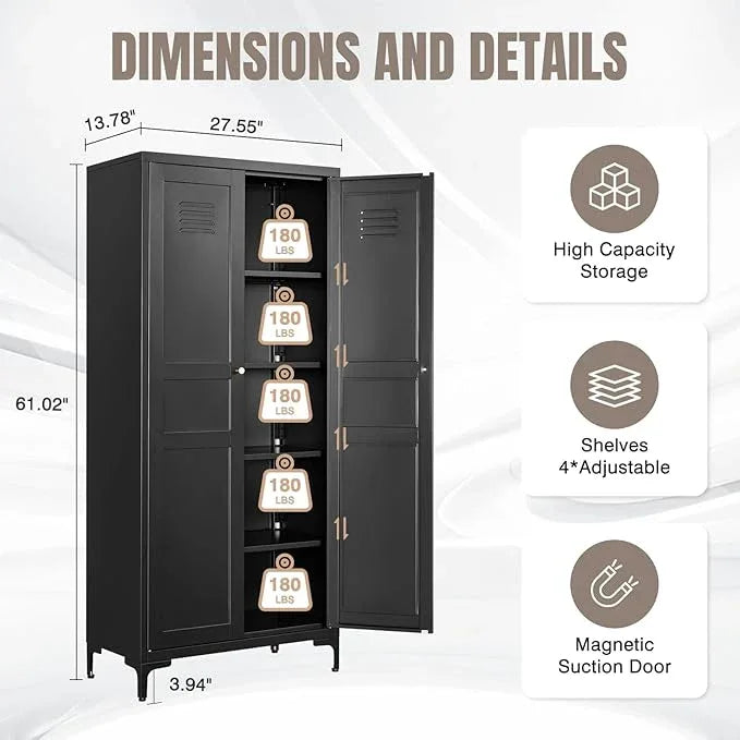 Yizosh Metal Pantry Cabinet,Tall Kitchen Pantry Storage Cabinet with Doors and Adjustable Shelves - 61" Black Cupboard Cabinet for Kitchen, Living Room,Dining Room,Home - ModernBath