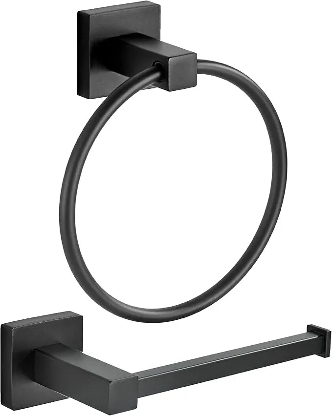FORBATH Black Toilet Paper Holder Towel Ring, Black Bathroom Hardware, Hand Towel Holder Toilet Paper Roll Holder Set, Wall Mounted Stainless Steel Bathroom Accessories, 2 PCS - ModernBath