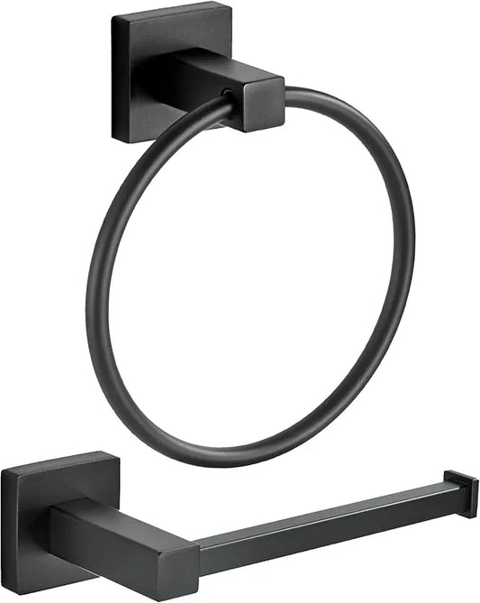 FORBATH Black Toilet Paper Holder Towel Ring, Black Bathroom Hardware, Hand Towel Holder Toilet Paper Roll Holder Set, Wall Mounted Stainless Steel Bathroom Accessories, 2 PCS - ModernBath