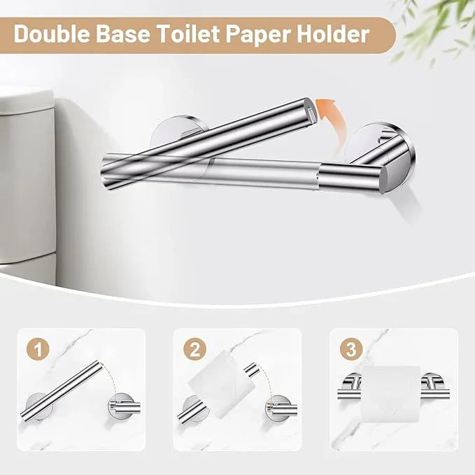 Polished Chrome Bathroom Hardware Set, 4-Piece Towel Holder Set Include Double Bases Toilet Paper Holder,Towel Ring and 2 Towel Hooks Stainless Steel Wall Mounted Bathroom Hardware Accessories Set - ModernBath