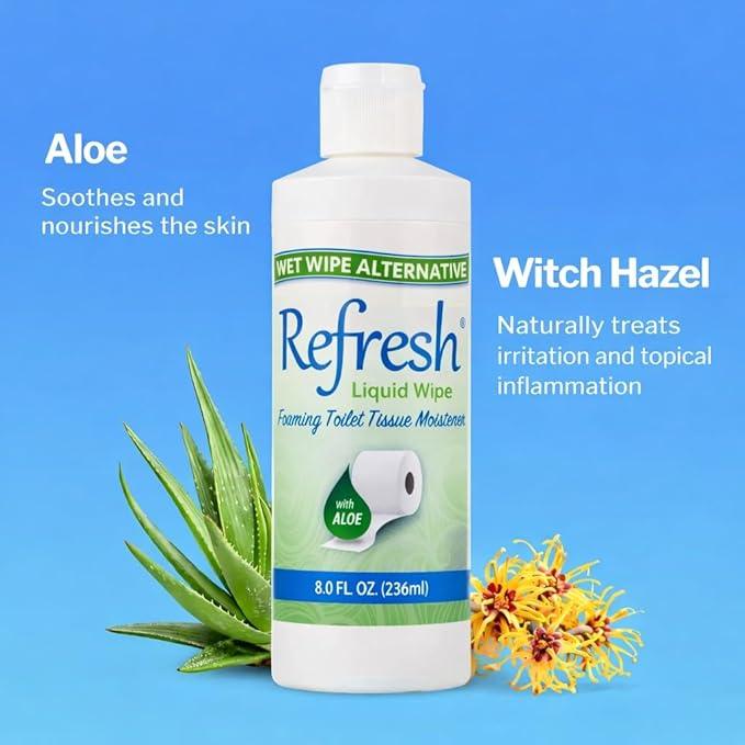 Refresh Liquid Wipe Toilet Paper Foam – Eco-Friendly Flushable Wet Wipe Alternative, Cleanses & Soothes with Witch Hazel & Aloe, Septic & Plumbing Safe,16 oz Dispenser Refill (1 Pack) - ModernBath
